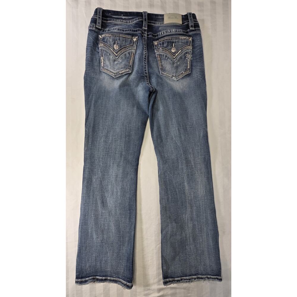 Miss Me Bootcut Jeans Size 30 Thick Stitch Fading Distressed Y2K Boho Western - Picture 2 of 12